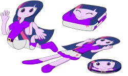 Size: 5000x3000 | Tagged: safe, artist:pikacshu, twilight sparkle, equestria girls, cartoon physics, disc, flattened, inanimate tf, simple background, smiling, solo, towel, transformation, transparent background