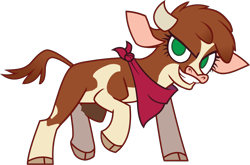 Size: 1576x1042 | Tagged: safe, artist:mane6, arizona cow, cow, them's fightin' herds, action pose, arizonadorable, bandana, cloven hooves, community related, cute, female, green eyes, grin, handkerchief, horns, no pupils, simple background, smiling, solo, teeth, transparent background, vector