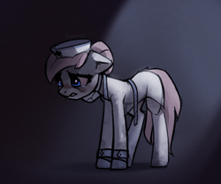 Size: 1338x1115 | Tagged: safe, artist:freeedon, nurse redheart, earth pony, pony, coronavirus, covid-19, crying, damn corona, face mask, female, floppy ears, looking down, mare, mask, n95, ppe, sad, solo, standing, teary eyes, three quarter view, tired