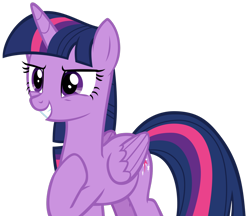 Size: 1280x1104 | Tagged: safe, artist:andoanimalia, twilight sparkle, twilight sparkle (alicorn), alicorn, pony, between dark and dawn, female, folded wings, grin, hoof on chest, mare, simple background, smiling, solo, transparent background, vector, wings