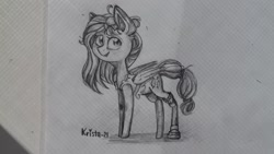 Size: 1280x720 | Tagged: safe, artist:krista-21, kerfuffle, pegasus, pony, monochrome, solo, traditional art