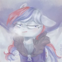 Size: 1280x1280 | Tagged: safe, artist:krista-21, oc, oc only, oc:marussia, pony, braid, bust, clothes, cold, nation ponies, nose wrinkle, one ear down, parka, ponified, portrait, russia, solo, sweater, visible breath