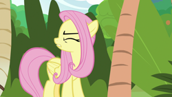 Size: 1920x1080 | Tagged: safe, derpibooru import, screencap, angel bunny, fluttershy, pegasus, pony, she talks to angel, body swap, eyes closed, female, mare, solo