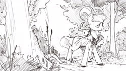 Size: 1920x1080 | Tagged: safe, artist:hierozaki, pegasus, pony, clothes, female, forest, mare, monochrome, scarf, smiling, solo