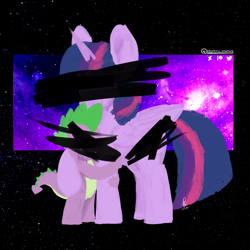 Size: 1800x1800 | Tagged: safe, artist:hopefulsparks, spike, twilight sparkle, twilight sparkle (alicorn), alicorn, dragon, album cover, digital art, digital painting, fanart, no matter what, painting, simple background, social media, vylet pony