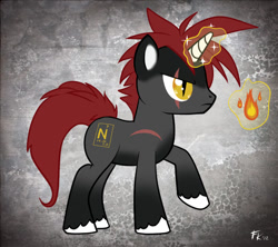 Size: 690x612 | Tagged: safe, artist:fluff-kevlar, oc, oc only, oc:nytrogen flare, pony, unicorn, cutie mark, digital art, eye scar, fire, glowing horn, horn, magic, male, scar, solo, stallion, tail