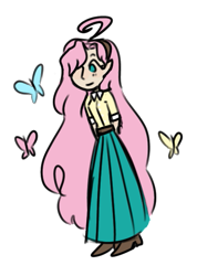 Size: 451x635 | Tagged: safe, artist:ask-pinkie-polkadot-pie, derpibooru import, fluttershy, butterfly, human, clothes, female, headband, humanized, long skirt, shirt, simple background, skirt, solo, transparent background, tumblr:ask-pinkie-polkadot-pie