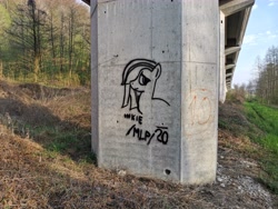 Size: 8000x6000 | Tagged: safe, marble pie, /mlp/, bust, graffiti, highway, inky pie, photo, solo, spray paint