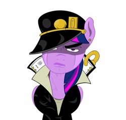 Size: 720x686 | Tagged: safe, artist:samueldavillo, twilight sparkle, anthro, female, jojo's bizarre adventure, jotaro kujo, simple background, solo, white background