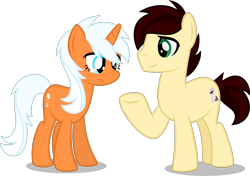 Size: 1912x1349 | Tagged: safe, artist:stellardusk, oc, oc:fine roast, oc:orange mint, earth pony, unicorn, fanfic:unchanging love, couple, simple background, teary eyes