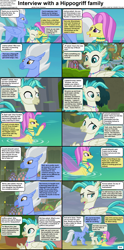 Size: 1282x2590 | Tagged: safe, ocean flow, sky beak, terramar, hippogriff, seapony (g4), comic:celestia's servant interview, beak, caption, cs captions, family, father and child, father and son, female, fins, interview, male, mother and child, mother and son, mount aris, parent and child, wings