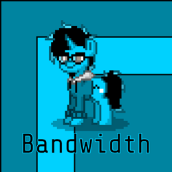 Size: 640x640 | Tagged: safe, artist:band sickle, oc, oc only, oc:bandwidth, unicorn, abstract background, brown eyes, clothes, computer mouse, cutie mark, glasses, hoodie, male, name tag, stallion