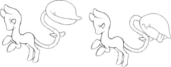 Size: 1466x582 | Tagged: safe, artist:ad-opt, oc, oc only, monster pony, original species, piranha plant pony, plant pony, augmented tail, base used, fangs, lineart, monochrome, plant, rearing, tongue out