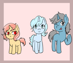 Size: 2482x2159 | Tagged: safe, artist:kdd, oc, oc:blizzard ashmane, oc:chillbreeze ashmane, oc:snowfall ashmane, pony, unicorn, colored, colt, female, filly, foal, grumpy, lineart, male, siblings