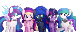 Size: 3500x1466 | Tagged: safe, alternate version, artist:angelina-pax, oc, oc only, oc:angsty emocore, oc:clausa vera, oc:misanthropy melody, oc:myringa, oc:soprano shadow, alicorn, bat pony, bat pony alicorn, changeling, earth pony, pegasus, pony, undead, unicorn, vampire, vampony, alicorn oc, band, bat pony oc, bat wings, changeling oc, chinese, choker, clothes, coat markings, curved horn, fangs, female, heart, horn, horn ring, jewelry, lip piercing, look-alike, messy mane, multicolored hair, necklace, nose piercing, nose ring, not cadance, not celestia, not flurry heart, not luna, not twilight sparkle, piercing, raised hoof, siblings, simple background, sisters, socks, spiked choker, tattoo, transparent background, wall of tags, wing piercing, wings, wristband, ych result