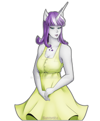 Size: 1024x1229 | Tagged: safe, artist:bunnynha, twilight velvet, human, clothes, deviantart watermark, dress, female, horn, horned humanization, humanized, obtrusive watermark, pony coloring, pony ears, simple background, solo, transparent background, watermark