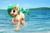 Size: 3000x2000 | Tagged: safe, artist:luminousdazzle, oc, oc only, oc:tropical reef, original species, pony, shark, shark pony, cute, cute little fangs, fangs, flower, flower in hair, high res, ocean, open mouth, paint tool sai, pale belly, running, seashore, solo