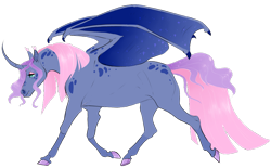 Size: 904x562 | Tagged: safe, artist:vindhov, oc, oc only, alicorn, bat pony, bat pony alicorn, pony, bat wings, colored hooves, commission, curved horn, female, horn, magical lesbian spawn, mare, offspring, parent:fluttershy, parent:princess luna, parents:lunashy, realistic horse legs, simple background, solo, transparent background, wings
