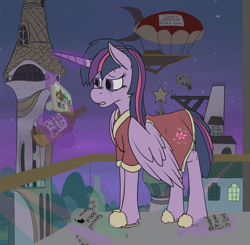 Size: 1812x1774 | Tagged: safe, artist:thebathwaterhero, twilight sparkle, twilight sparkle (alicorn), alicorn, alcohol, canterlot castle, crying, cyberpunk, cyoa:semantic error