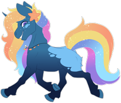 Size: 2469x2108 | Tagged: safe, artist:jackiebloom, oc, oc only, pony, unicorn, commission, female, jewelry, magical lesbian spawn, mare, multicolored hair, necklace, offspring, parent:princess luna, parent:rainbow dash, parents:lunadash, rainbow hair, shark tooth necklace, simple background, solo, starfish, transparent background, unnamed oc
