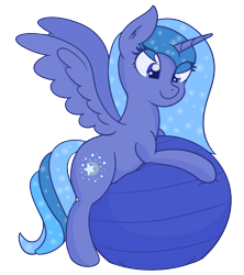 Size: 1894x2131 | Tagged: safe, artist:eyeburn, oc, oc only, oc:lulu star moonie, alicorn, alicorn oc, exercise ball, horn, simple background, solo, transparent background, wings, yoga ball