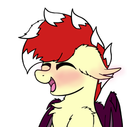 Size: 2092x2092 | Tagged: safe, artist:aaathebap, oc, oc only, oc:aaaaaaaaaaa, bat pony, pony, bat wings, blushing, bust, chest fluff, cute, cute little fangs, ear blush, ear fluff, fangs, fluffy, happy, male, shoulder fluff, simple background, solo, squee, stallion, transparent background, wings