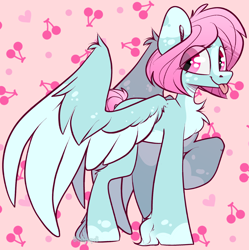 Size: 1352x1359 | Tagged: safe, artist:spoopygander, oc, oc:scoops, pegasus, pony, :p, alternate design, coat markings, cute, female, freckles, mare, tongue out, wings