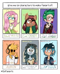 Size: 1218x1508 | Tagged: safe, artist:rikerake, fluttershy, anthro, human, equestria girls, :p, clothes, crossover, female, headphones, luka couffaine, male, miraculous ladybug, ok ko let's be heroes, one eye closed, six fanarts, smiling, tongue out, wink