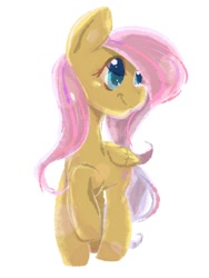 Size: 768x1024 | Tagged: safe, artist:tomizawa96, derpibooru import, fluttershy, pegasus, pony, female, folded wings, head turn, looking away, mare, raised hoof, simple background, smiling, solo, white background, wings