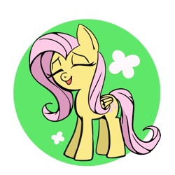 Size: 768x768 | Tagged: safe, artist:tomizawa96, derpibooru import, fluttershy, pegasus, pony, cute, eyes closed, female, folded wings, mare, open mouth, partial background, shyabetes, smiling, solo, standing, three quarter view, wings