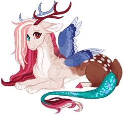 Size: 1024x951 | Tagged: safe, artist:azure-art-wave, oc, draconequus, hybrid, female, interspecies offspring, offspring, parent:discord, parent:fluttershy, parents:discoshy, prone, simple background, solo, transparent background