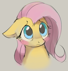 Size: 349x365 | Tagged: safe, artist:dotkwa, derpibooru import, fluttershy, pegasus, pony, blushing, bust, cute, female, floppy ears, gray background, mare, portrait, shyabetes, simple background, solo