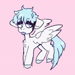 Size: 4096x4096 | Tagged: safe, artist:morbidspitt, oc, oc only, pegasus, pony, chest fluff, floppy ears, lidded eyes, pink background, simple background, solo, tongue out