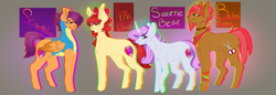 Size: 2900x1000 | Tagged: safe, artist:animatorfun, apple bloom, babs seed, scootaloo, sweetie belle, earth pony, pegasus, pony, unicorn, alternate hairstyle, choker, clothes, curved horn, cutie mark crusaders, ear fluff, ear piercing, earring, headcanon in the description, horn, jewelry, neckerchief, older, older apple bloom, older babs seed, older scootaloo, older sweetie belle, one eye closed, piercing, studded choker, two toned wings, uniform, wings, wink, wonderbolt trainee uniform