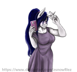 Size: 858x803 | Tagged: safe, artist:zsnowfilez, oc, oc only, oc:belladonna nightshade, anthro, earth pony, anthro oc, clothes, dress, female, mare, peace sign, selfie, simple background, solo, transparent background