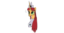 Size: 1280x673 | Tagged: safe, artist:house-of-tykayl, alicorn, pony, beanbrows, clothes, costume, crossover, crown, eyebrows, jewelry, looking at you, ponified, regalia, simple background, smiling, solo, starfire, teen titans, white background