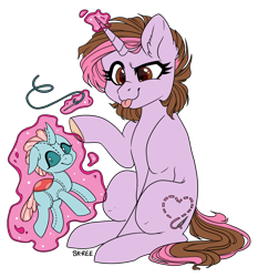 Size: 1024x1100 | Tagged: safe, artist:sk-ree, ocellus, oc, pony, unicorn, female, magic, mare, needle, plushie, sewing needle, simple background, tongue out, transparent background