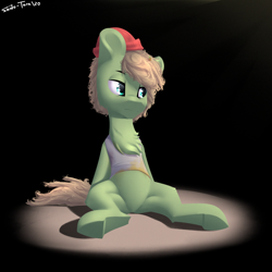 Size: 2300x2300 | Tagged: safe, artist:shido-tara, dishwater slog, pony, my little pony: pony life, the best of the worst, spoiler:pony life s01e02, g4.5 to g4, hat, looking back, male, simple background, sitting, solo