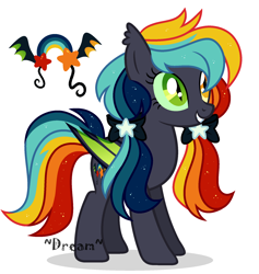 Size: 1800x1900 | Tagged: safe, artist:~dream~, oc, oc only, oc:ivette nyxabelle, bat pony, pony, bat pony oc, bat wings, bow, heterochromia, wings