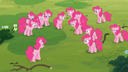 Size: 2000x1125 | Tagged: safe, derpibooru import, screencap, pinkie pie, earth pony, pony, too many pinkie pies, clone, female, mare, pinkie clone