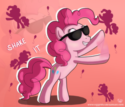 Size: 1400x1200 | Tagged: safe, artist:oggynka, derpibooru import, pinkie pie, earth pony, pony, female, mare, solo, sunglasses