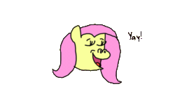 Size: 1200x675 | Tagged: safe, artist:whistle blossom, derpibooru import, fluttershy, pegasus, pony, sonic rainboom (episode), animated, autodesk sketchbook, bust, cute, dialogue, eyes closed, female, frame by frame, gif, head only, mare, open mouth, shyabetes, simple background, smiling, solo, squigglevision, transparent background, yay