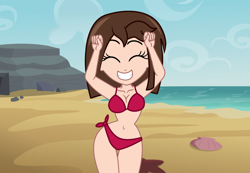 Size: 1024x710 | Tagged: safe, artist:artofmagicpoland, artist:lhenao, oc, oc:midnight cakepowder, equestria girls, beach, caramelldansen, clothes, human coloration, solo, swimsuit