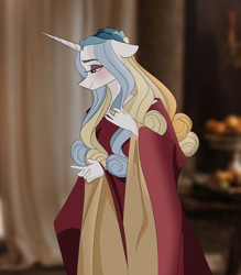 Size: 3500x4000 | Tagged: safe, artist:herfaithfulstudent, oc, oc:lannister, anthro, unicorn, clothes, dress, female, gown, ring, solo