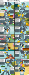 Size: 1282x3304 | Tagged: safe, gabby, griffon, comic:celestia's servant interview, the fault in our cutie marks, caption, cs captions, cute, female, gabbybetes, interview, looking at you, solo