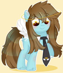 Size: 2020x2343 | Tagged: safe, artist:2pandita, oc, earth pony, pony, angelic wings, female, halo, mare, necktie, solo, wings