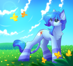 Size: 3555x3208 | Tagged: safe, artist:airiniblock, oc, oc only, oc:sky storm, bird, earth pony, flower, rcf community, solo, summer