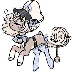 Size: 410x410 | Tagged: safe, artist:im_insanex, oc, oc only, cow, cow pony, pony, bell, bow, cat bell, clothes, eyes closed, hat, hoof polish, leonine tail, male, simple background, smiling, socks, solo, striped socks, tail bow, white background