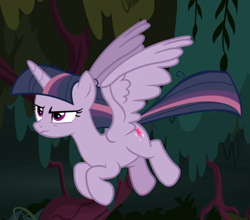 Size: 890x783 | Tagged: safe, screencap, mean twilight sparkle, the mean 6, cropped, flying, solo, spread wings, wings