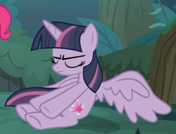 Size: 766x584 | Tagged: safe, screencap, mean twilight sparkle, the mean 6, cropped, eyes closed, lying down, solo, spread wings, wings